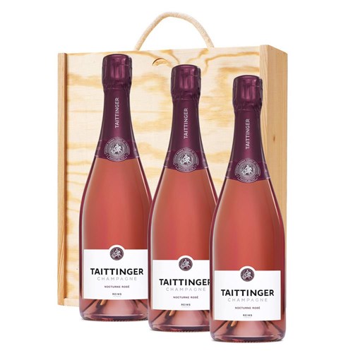 Taittinger Nocturne Rose Sec Champagne 75cl Treble Pine Wooden Gift Boxed (3 x 75cl)